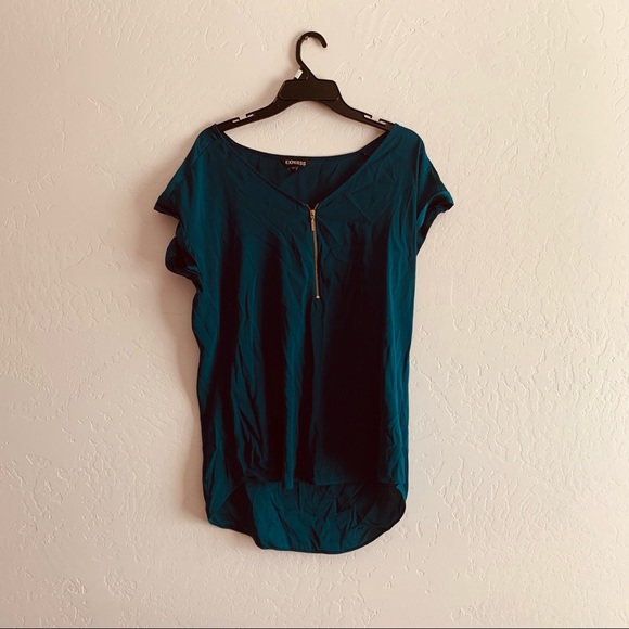 Express blue blouse short sleeve with gold zipper large - Picture 5 of 7